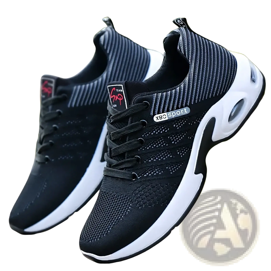 Black and white xbc sport men casual mesh sneakers with breathable mesh upper and cushioned midsole for walking