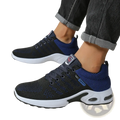 Men casual mesh sneakers in black and navy blue with white soles and visible air cushioning for lightweight walking