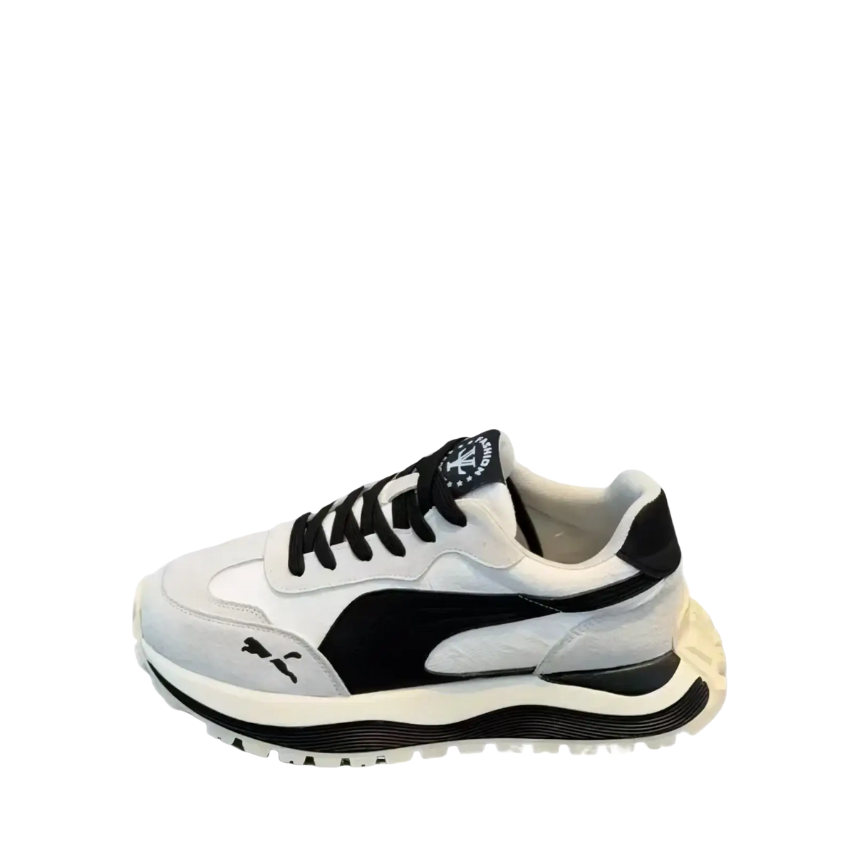 Men casual platform sneakers in white and black puma design with chunky sole for stylish everyday wear