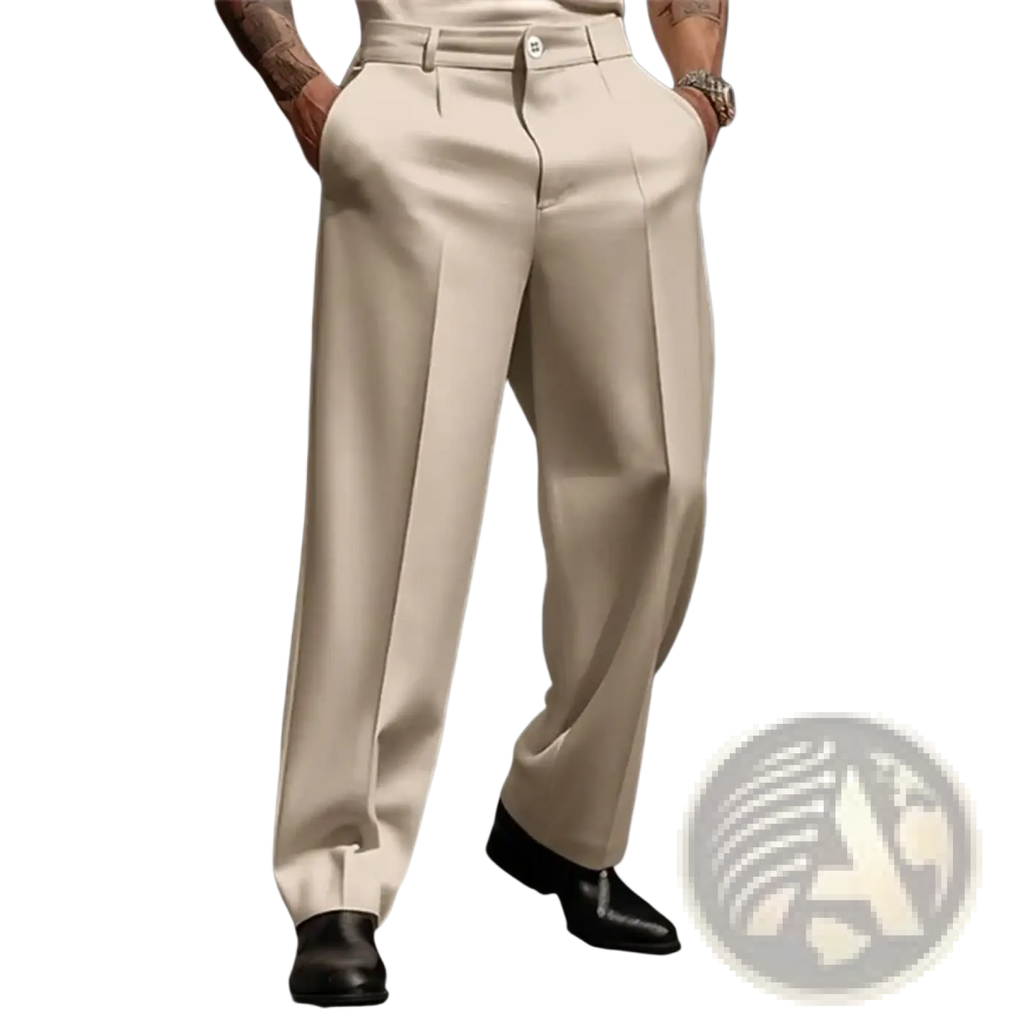 Men casual pleated suit pants in cream color featuring tailored pleats and a sleek modern cut for formal wear