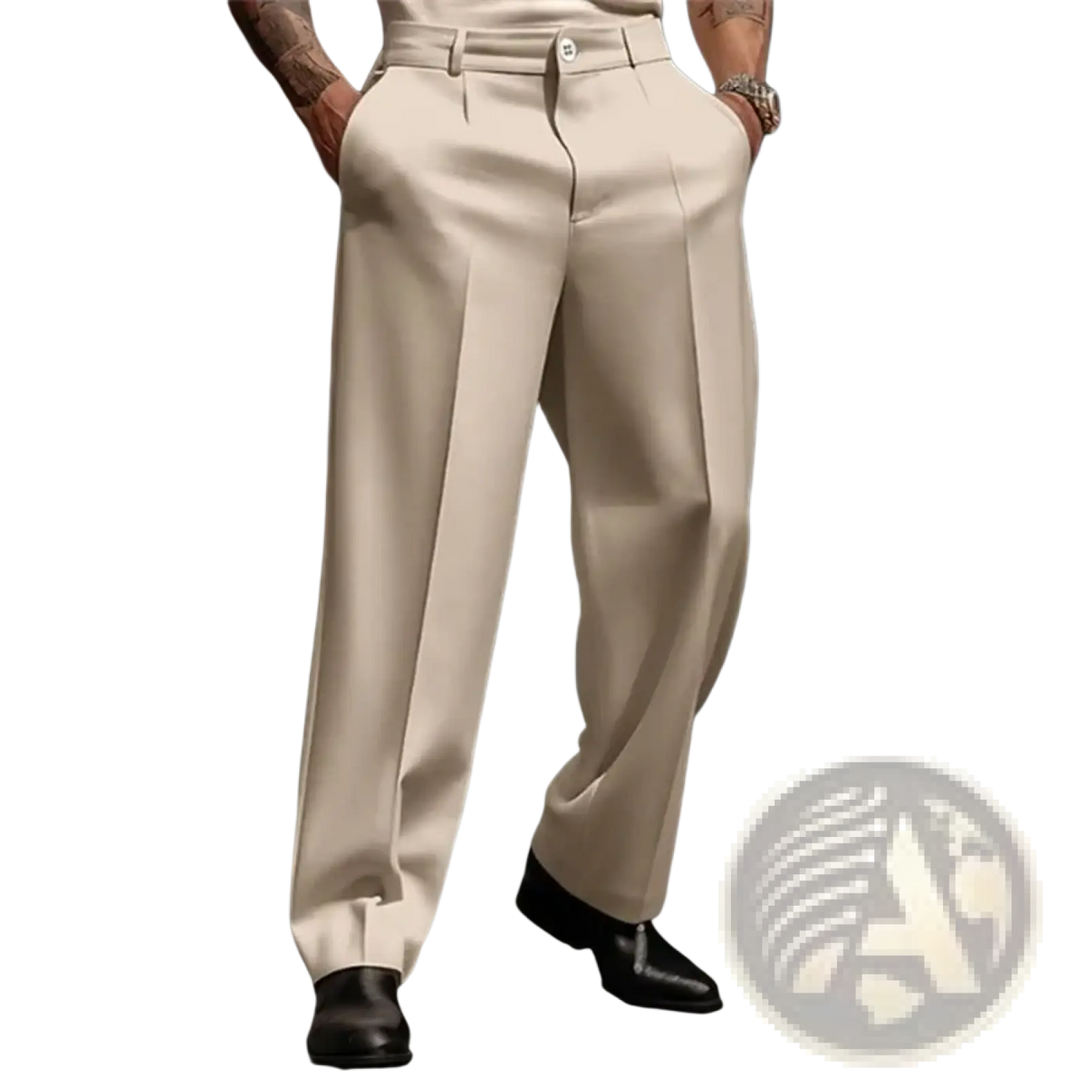 Men casual pleated suit pants in cream color featuring tailored pleats and a sleek modern cut for formal wear