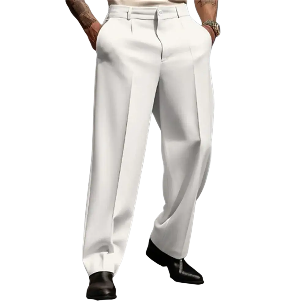 Men casual pleated suit pants in white with tailored fit and clean lines for a polished look