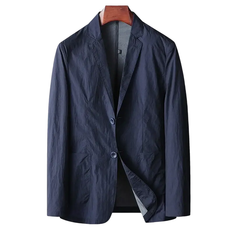 Dark navy men casual polyester blazer coat suit with subtle textured fabric and two front buttons for men hombre male
