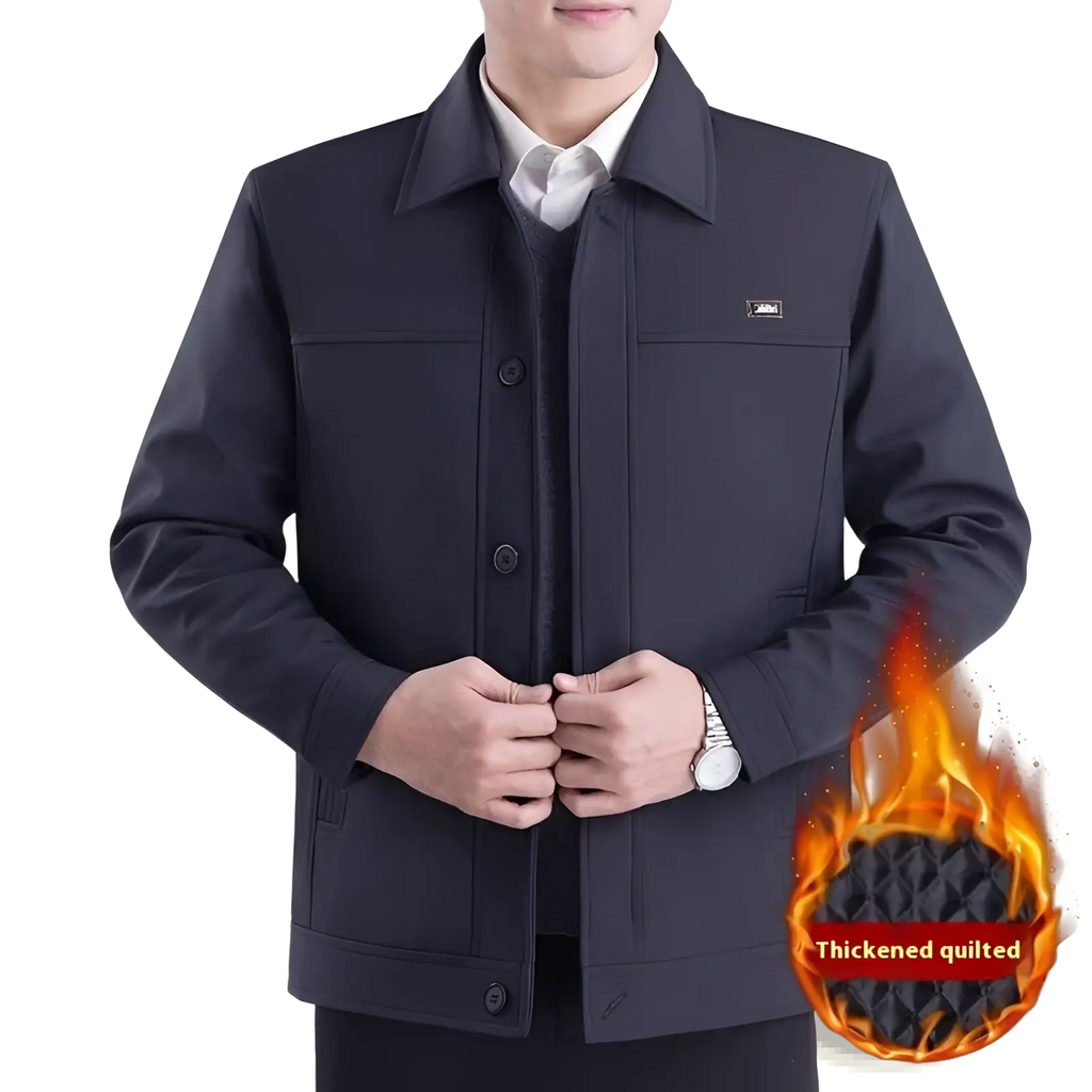 Men casual quilted jacket black with structured collar and front button closure ideal for autumn outerwear