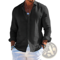 Black long-sleeved linen button-down shirt with rolled cuffs for men casual short sleeve cotton button down shirt collection