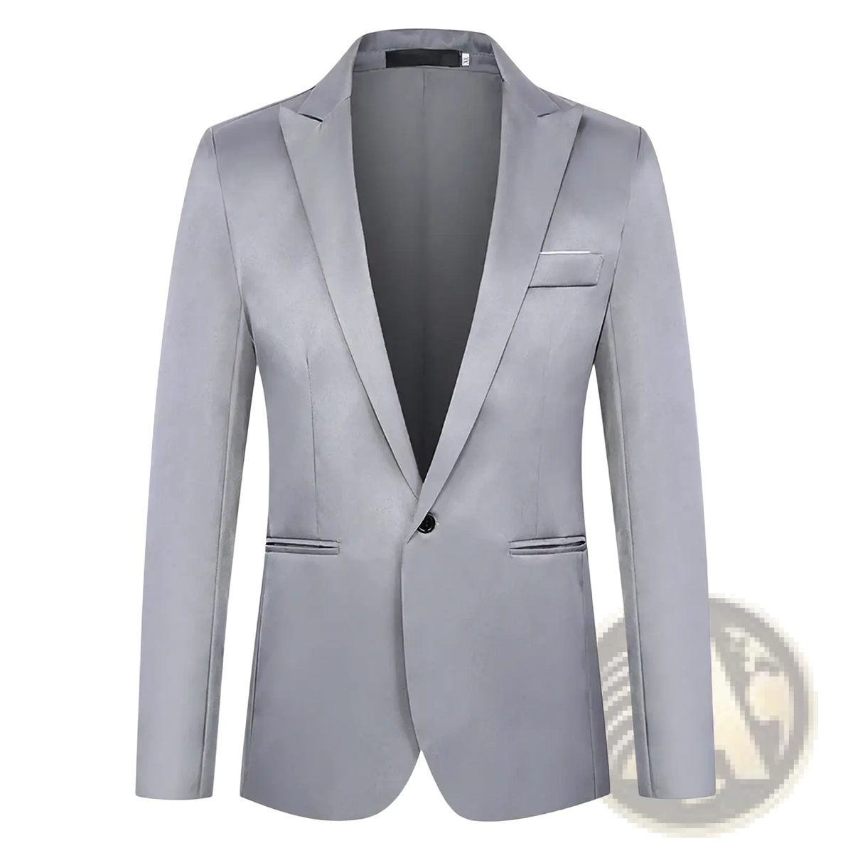 Men casual slim fit blazer jacket in light gray with a single black button and subtle contrast pocket stitching