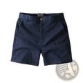Men casual slim fit cargo shorts in dark navy chino with gold toned button and elastic waistband for comfort