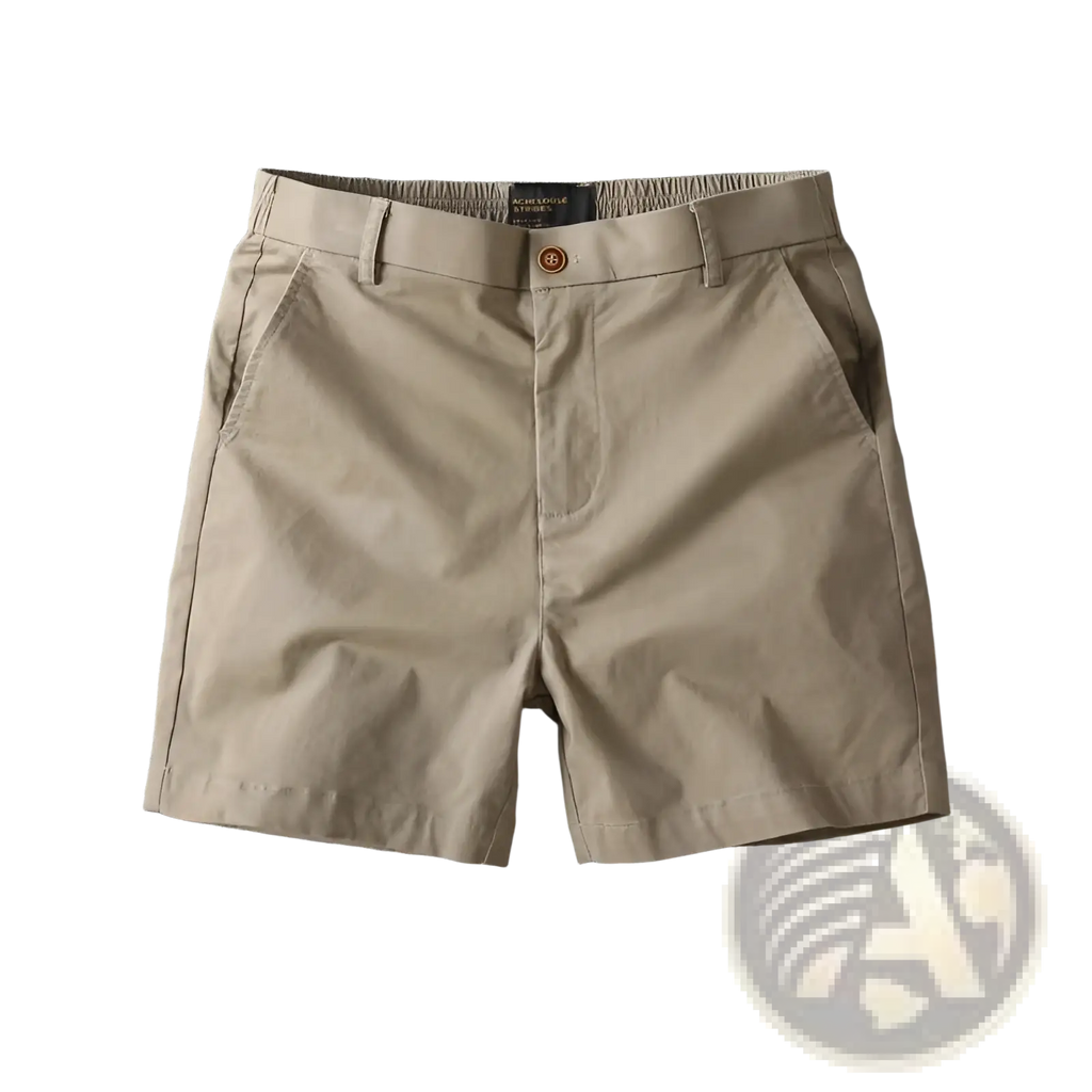 Men casual slim fit cargo shorts in khaki color with neat tailoring, classic button closure, and belt loops