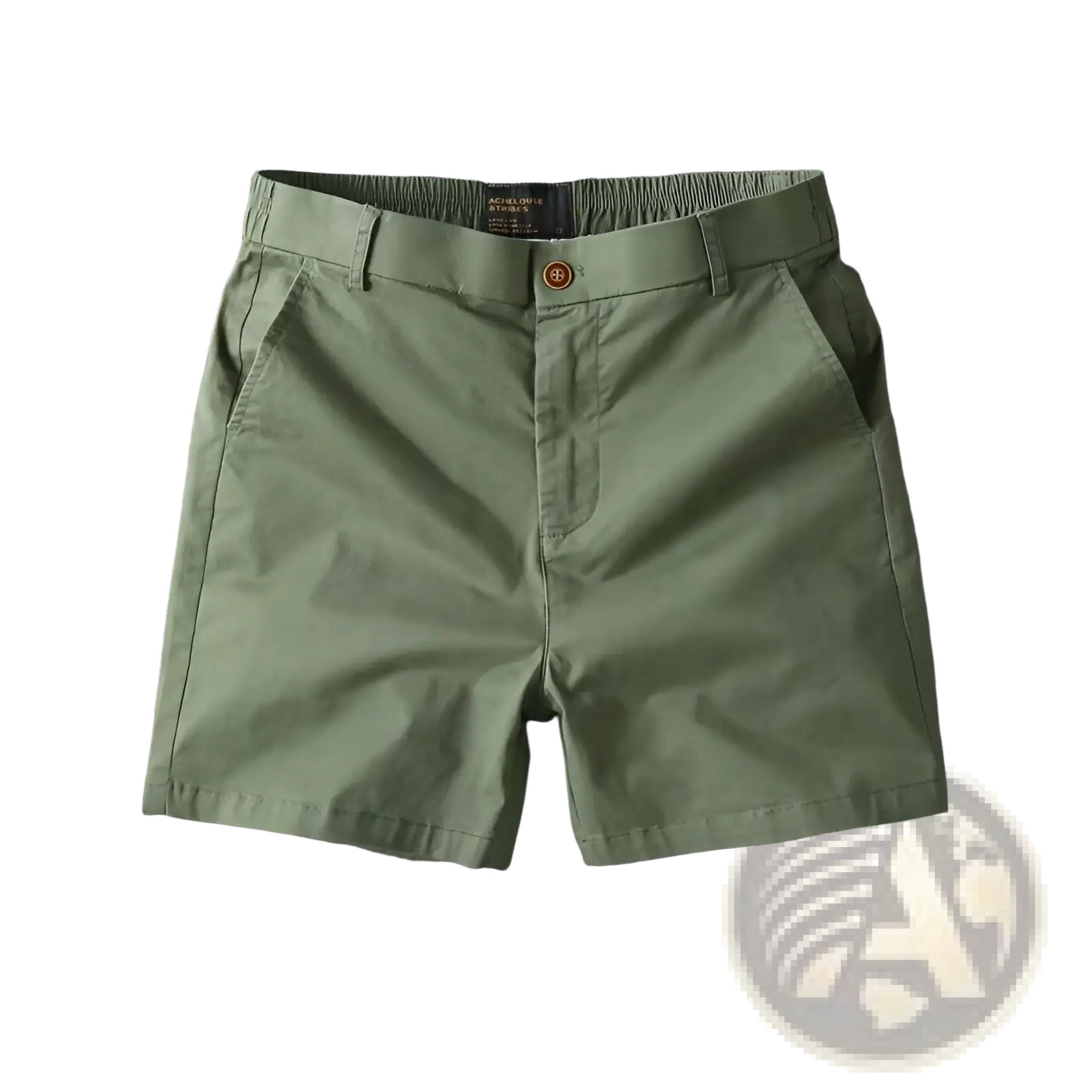 Men casual slim fit cargo shorts in olive green cotton with button closure and elastic waistband for comfortable wear