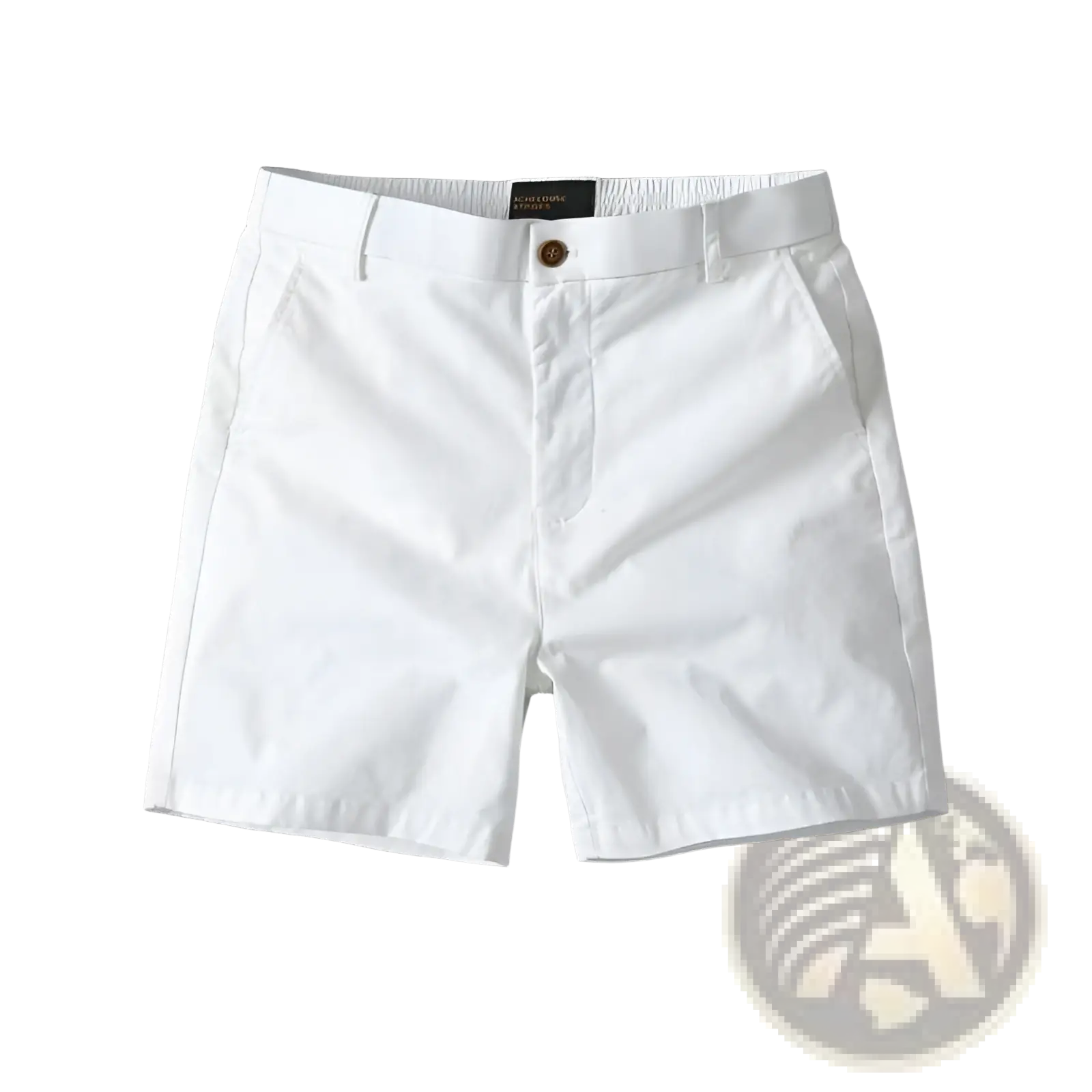 Men casual slim fit white chino cargo shorts with gold-tone button and elastic waistband for comfortable wear