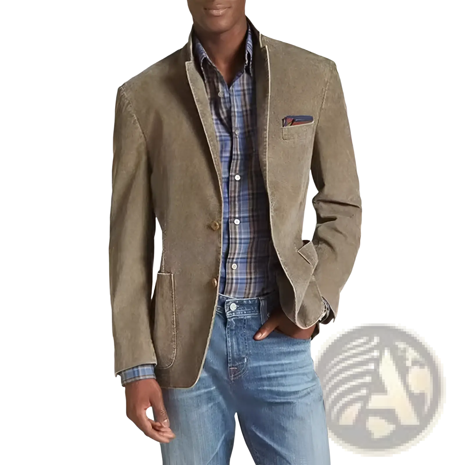 Tan corduroy men casual slim fit cotton blazer jacket with classic fit and button closure for versatile wear
