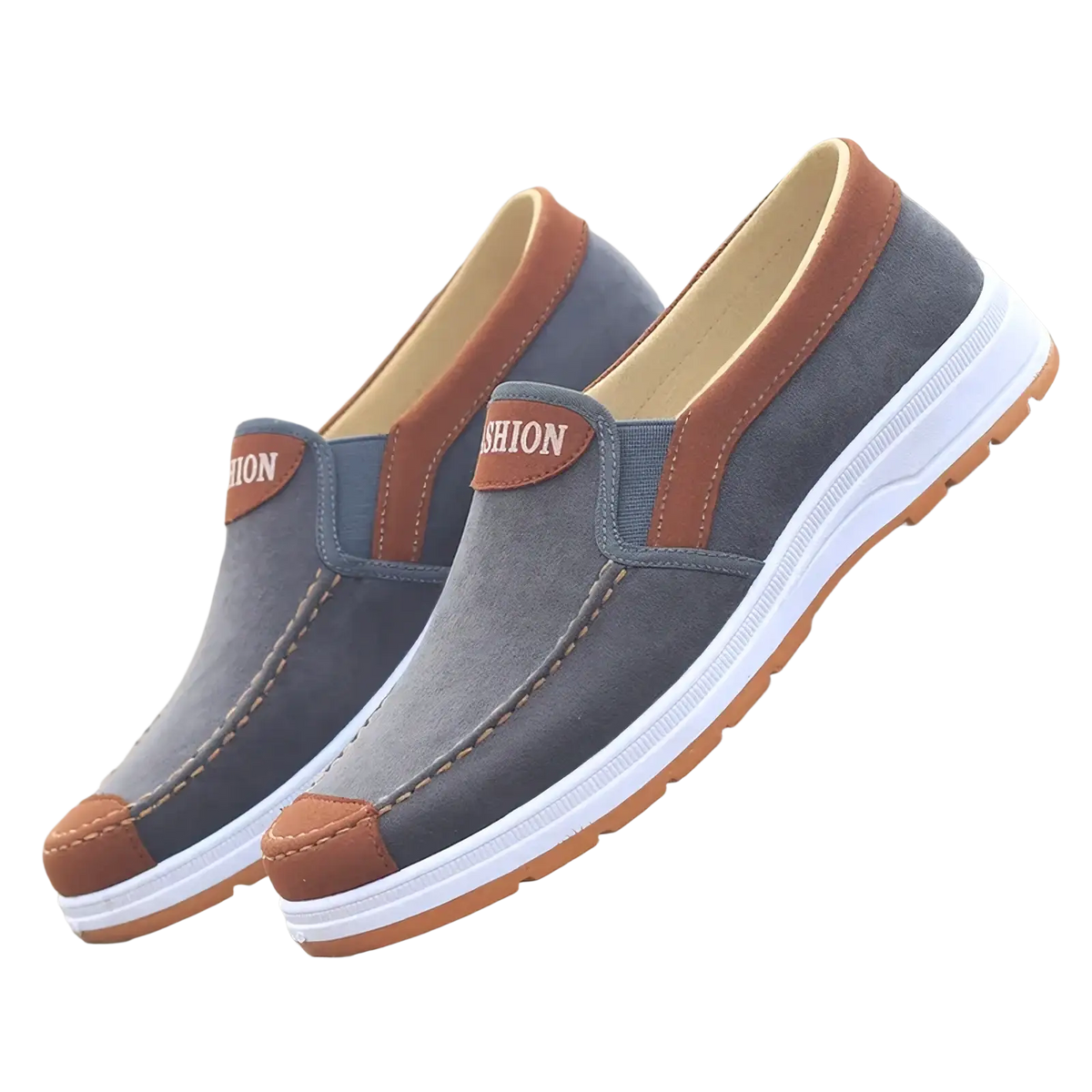 Men casual slip on canvas sneakers in gray and brown with white soles lightweight and breathable shoes