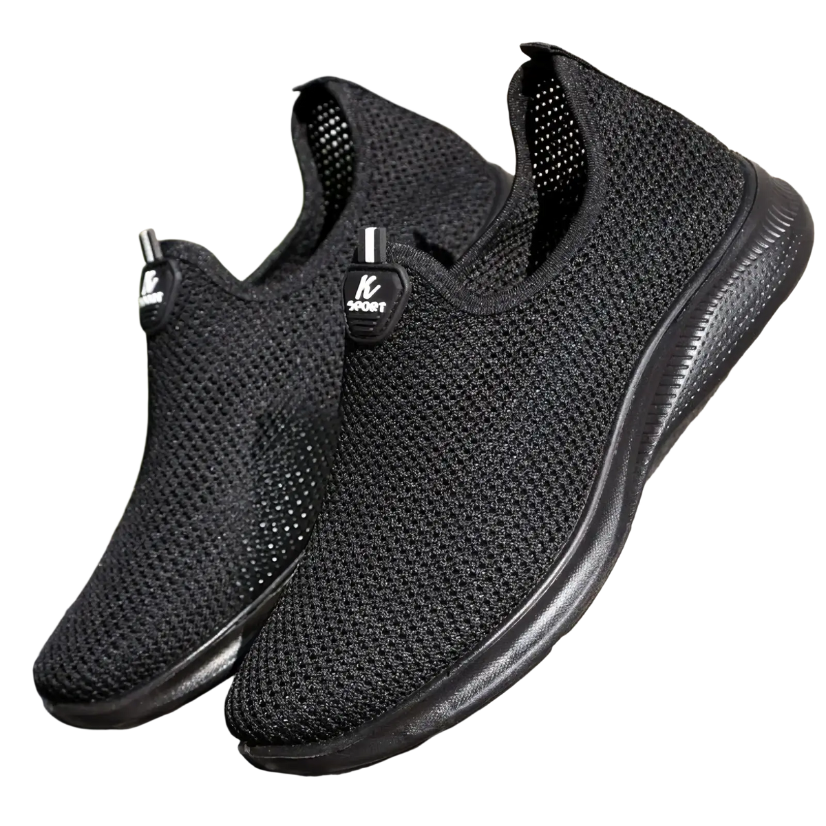 Men casual slip on sneakers in black breathable mesh with rubber soles designed for comfort and everyday wear
