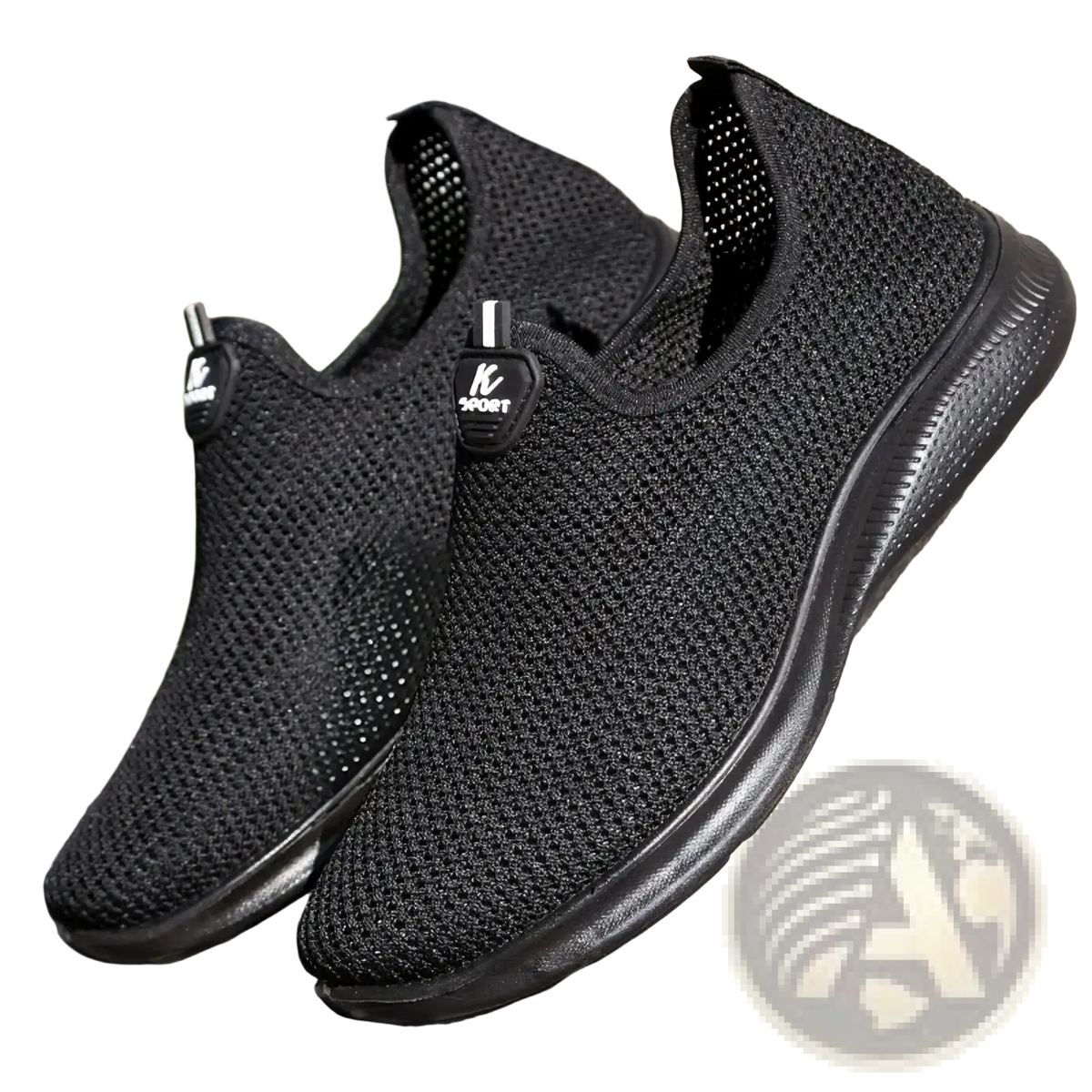 Men casual slip on sneakers in black breathable mesh with rubber soles designed for comfort and everyday wear