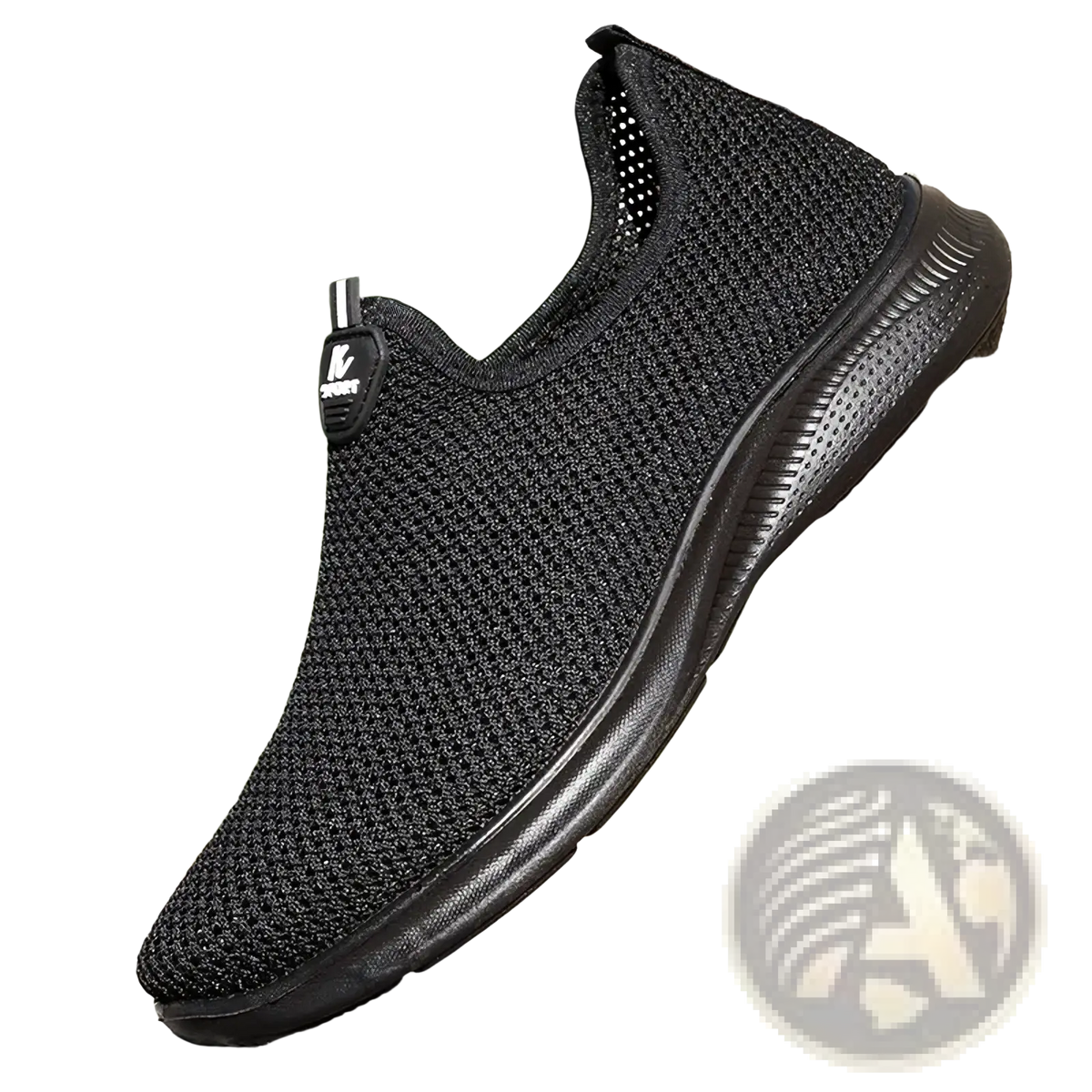 Black breathable mesh men casual slip-on sneaker with sleek textured upper and sturdy rubber sole
