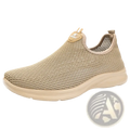 Beige breathable mesh men casual slip-on sneaker with soft rubber sole and small logo tag on the heel back side