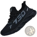 Men casual slip on sneakers breathable running shoes in black with gray 750 branding and textured mesh upper