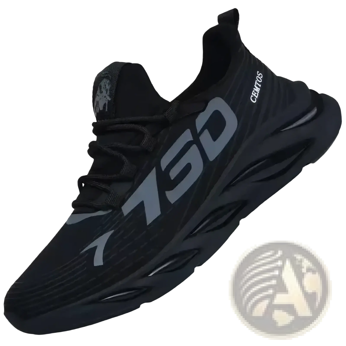 Men casual slip on sneakers breathable running shoes in black with gray 750 branding and textured mesh upper