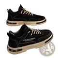Men casual sneakers breathable platform shoes in black suede with beige laces white stitching and side logo detail