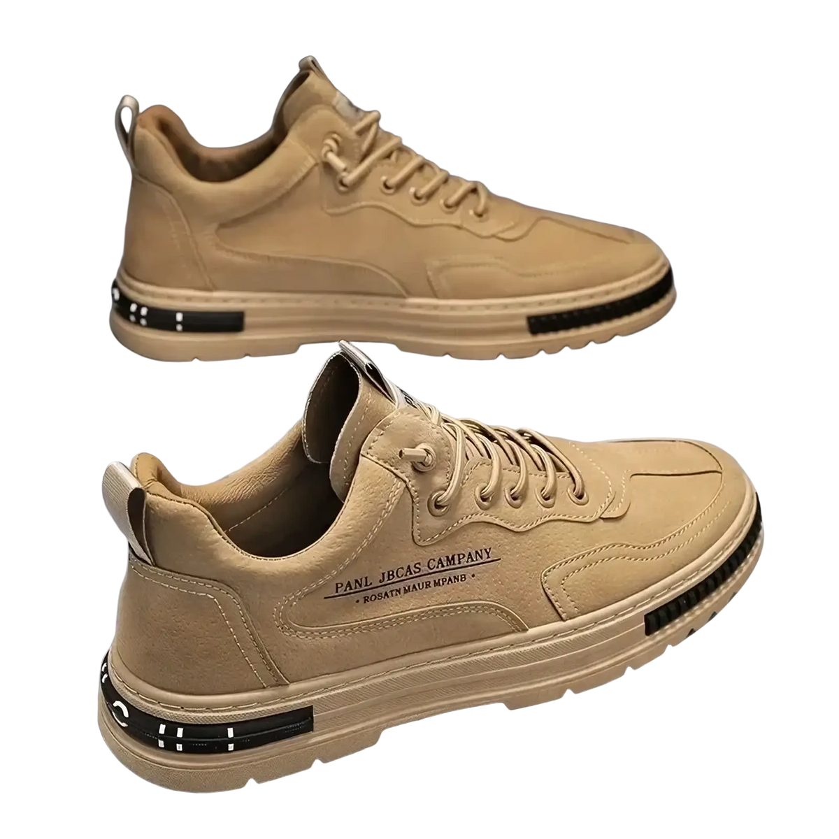 Men casual sneakers breathable platform shoes featuring tan suede low-top design with black rubber soles and contrasting stitching