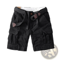 Men casual straight leg cargo pants in black with multiple pockets drawstring waistband and brown leather belt loop accents