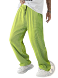 Men casual streetwear corduroy pants in vibrant lime green with pleated tapered fit and black drawstring waistband