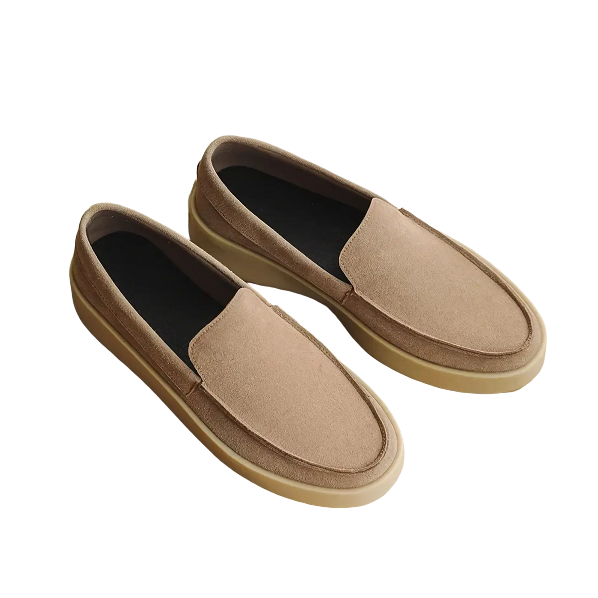 Men casual suede loafers in beige with chunky off-white rubber sole slip on walking shoes