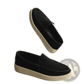 Men casual suede loafers in black with white rubber sole designed for slip on walking shoes