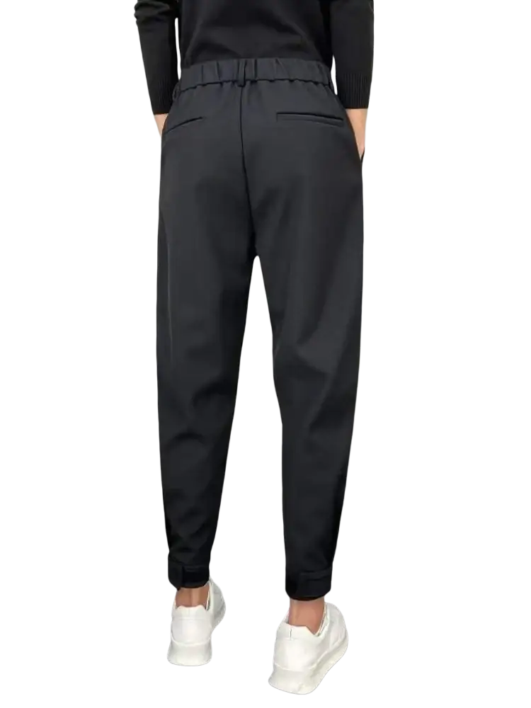 Men casual suit trousers black tapered jogger pants with elastic waistband and side pockets for comfortable wear