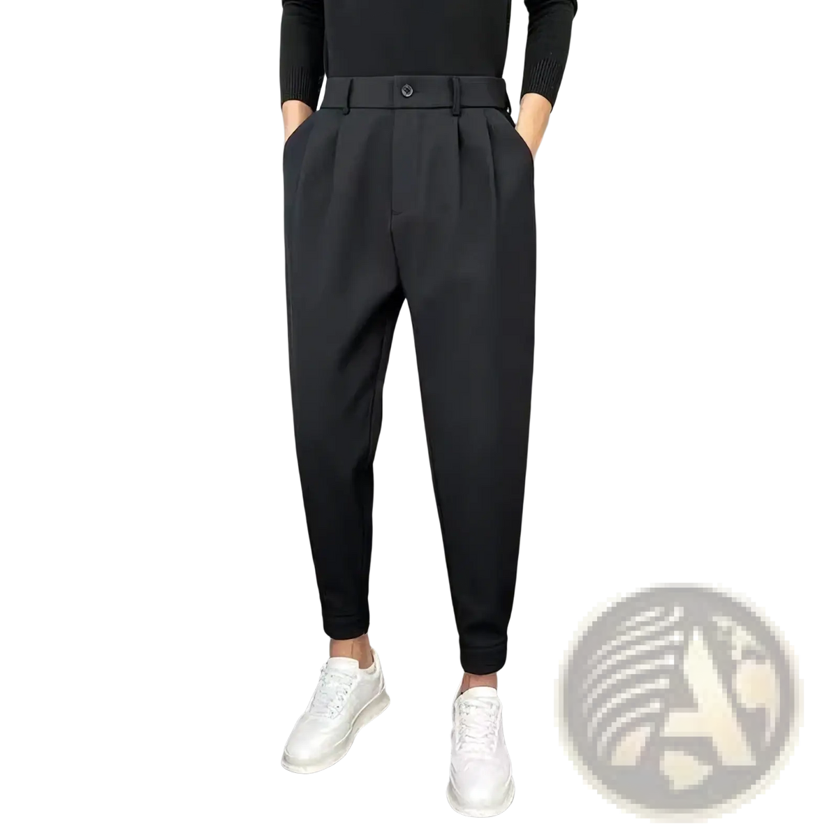 Men casual suit trousers black tapered with sleek modern cut and subtle pleats at the waistband for a sharp look