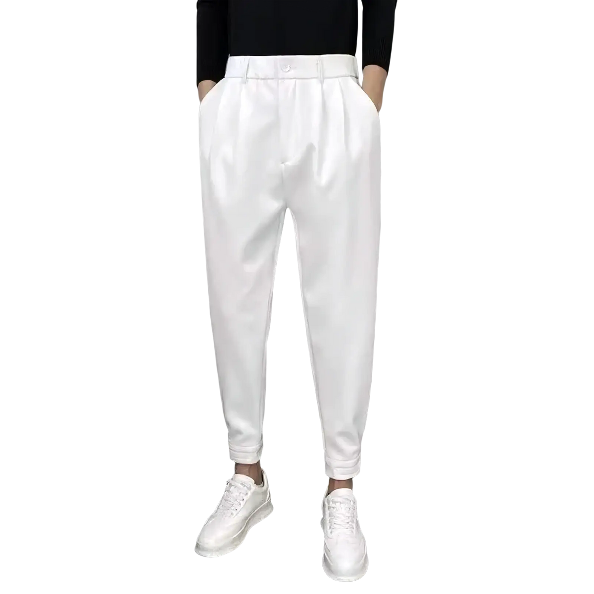Men casual suit white pleated tapered trousers with a clean modern design ideal for formal and casual wear