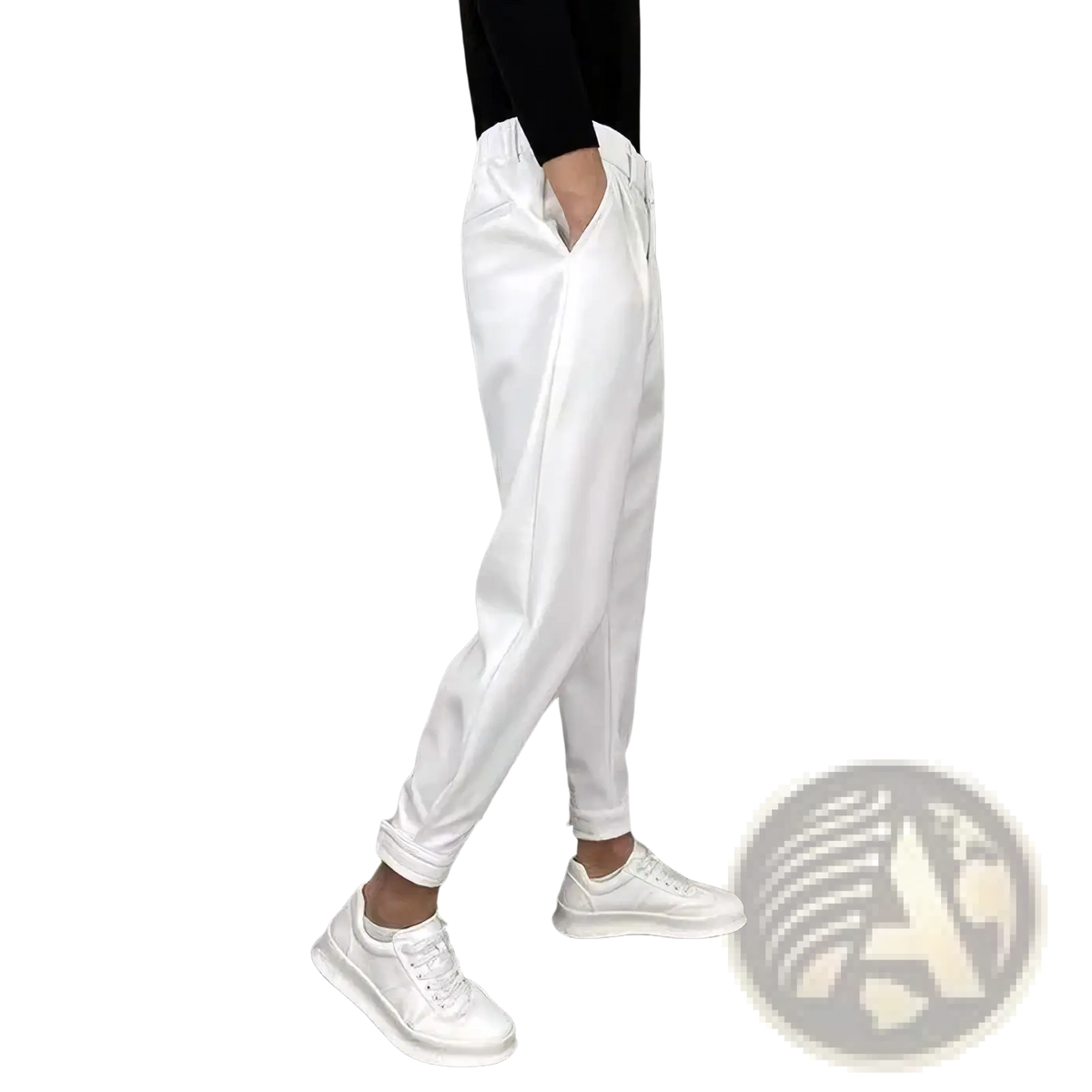White slim-fit men casual suit trousers with sleek modern design and subtle creases for a polished look