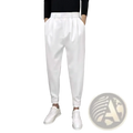 Men casual suit trousers cropped pants in white pleated slim fit with cuffed hems for a stylish look