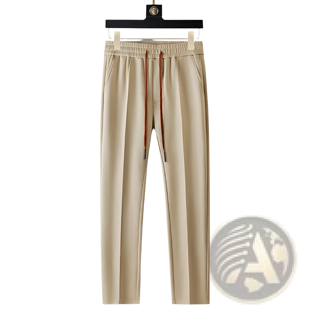 Beige slim-fit drawstring trousers with reddish-brown cords from men casual sweatshirt and joggers set