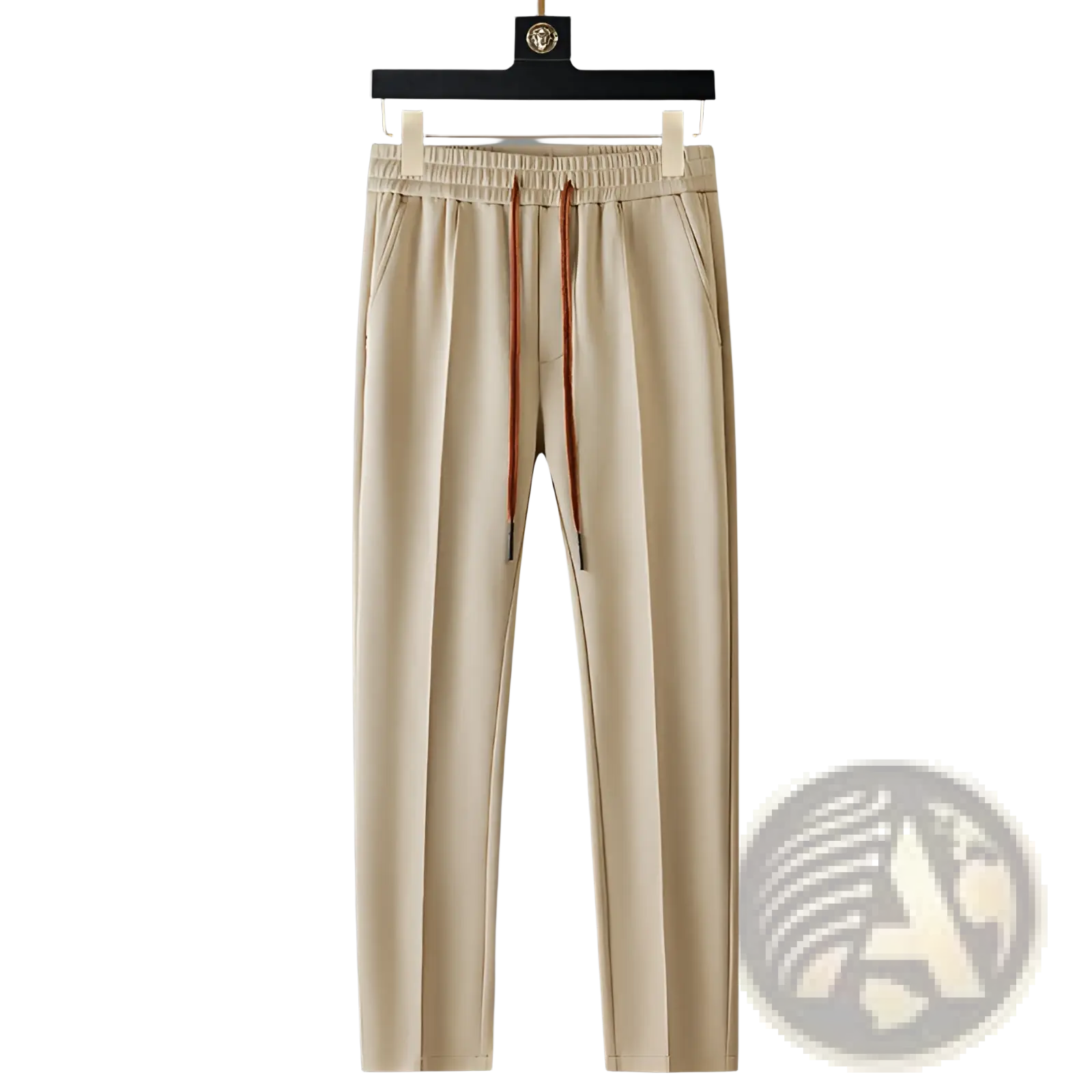 Beige slim-fit drawstring trousers with reddish-brown cords from men casual sweatshirt and joggers set