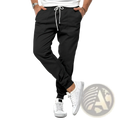 Men casual tapered joggers in black featuring a relaxed fit with drawstring waist and elastic cuffs