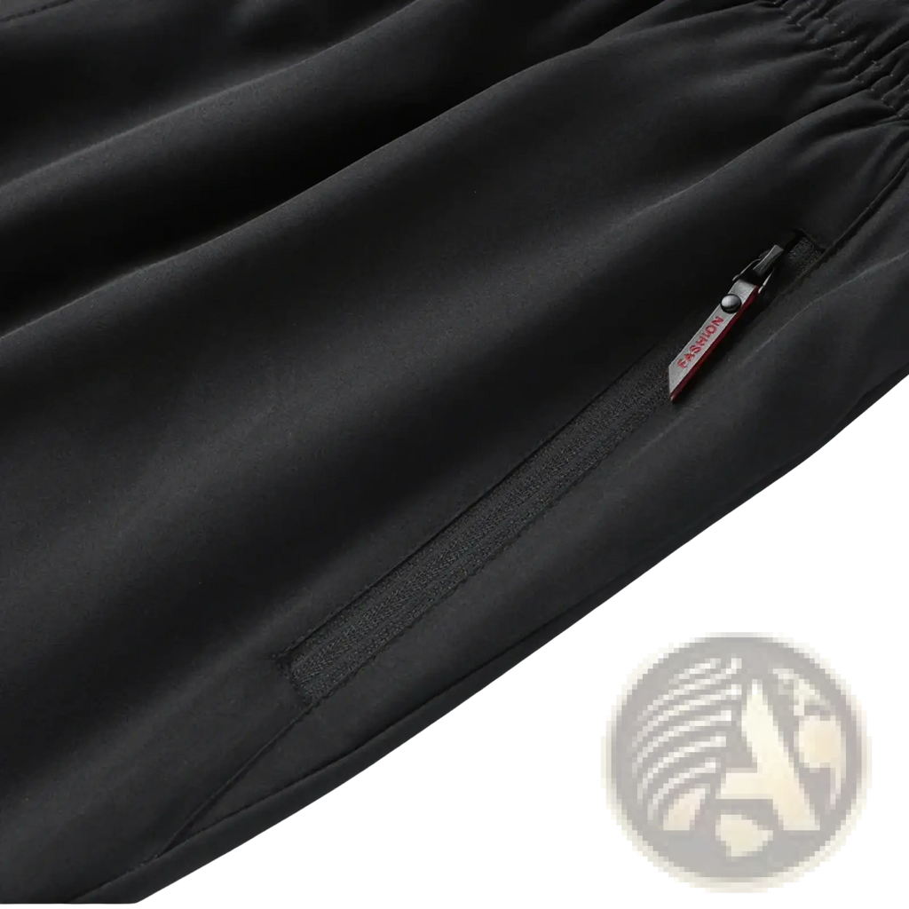 Men casual trousers lightweight slim fit black athletic pants with elastic waistband and red zippered side pocket