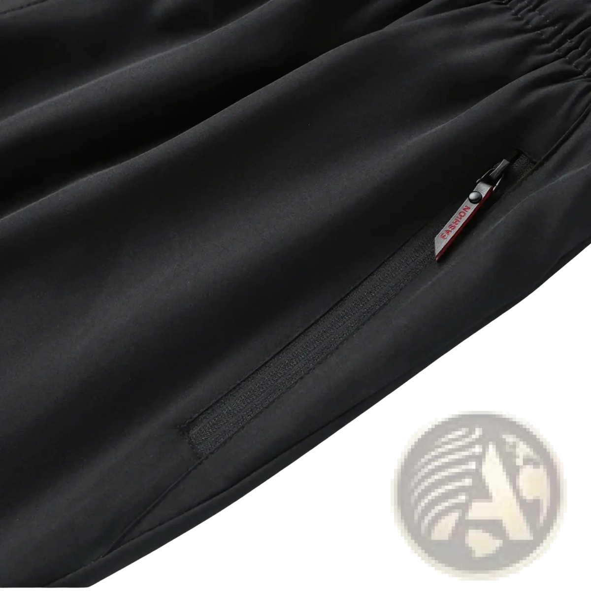 Men casual trousers lightweight slim fit black athletic pants with elastic waistband and red zippered side pocket