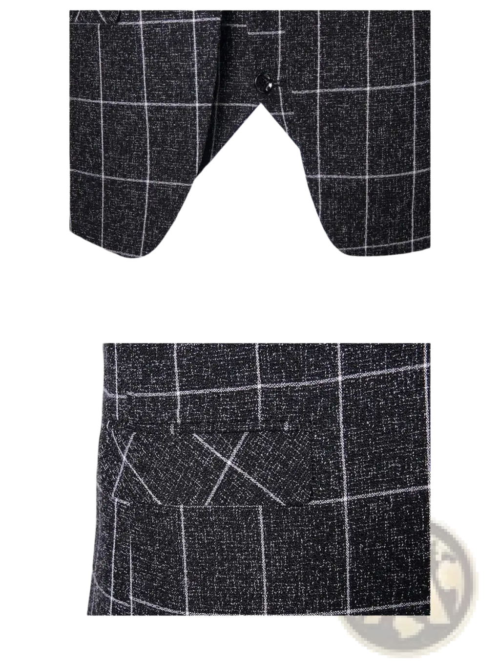 Men casual tweed suit jacket in black and white checkered wool with a crisp white shirt collar visible