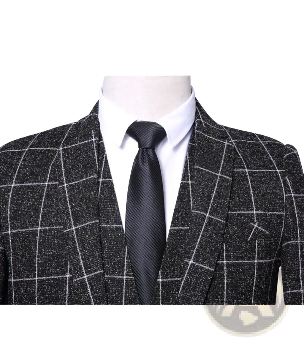 Men casual tweed suit jacket featuring a black and white checkered wool blazer with a notched lapel