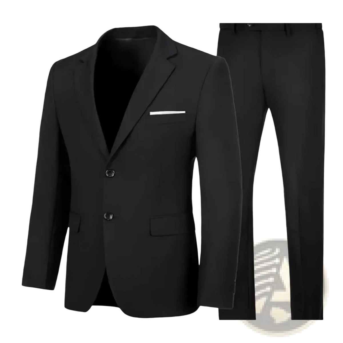 Men casual two piece suit slim fit black blazer and trousers with a tailored fit and subtle white pocket square