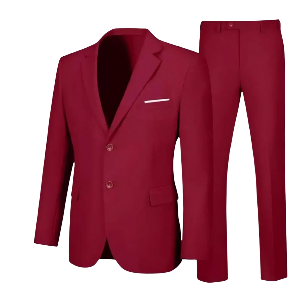 Men casual two piece suit slim fit blazer and trousers in sleek solid red with tailored design and matching color