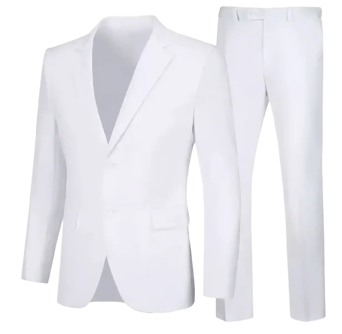 Men casual two piece suit slim fit blazer and trousers in white smooth crisp fabric for formal and casual wear