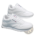 Men casual white leather sneakers with classic design, subtle stitching, and a small flag logo on the side