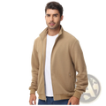Men casual zip up jacket beige quilted bomber jacket with stand up collar and front zipper for casual wear