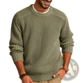 Men chunky knit sweater in olive green with ribbed cuffs and hem featuring a casual crew neck design