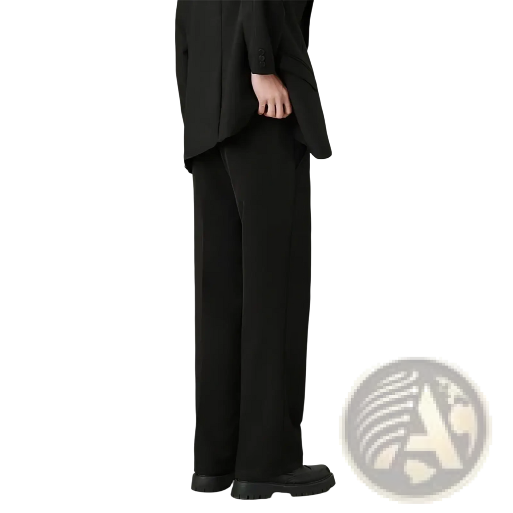 Men classic loose straight suit pants in black with wide-leg tailored fit made from sleek material