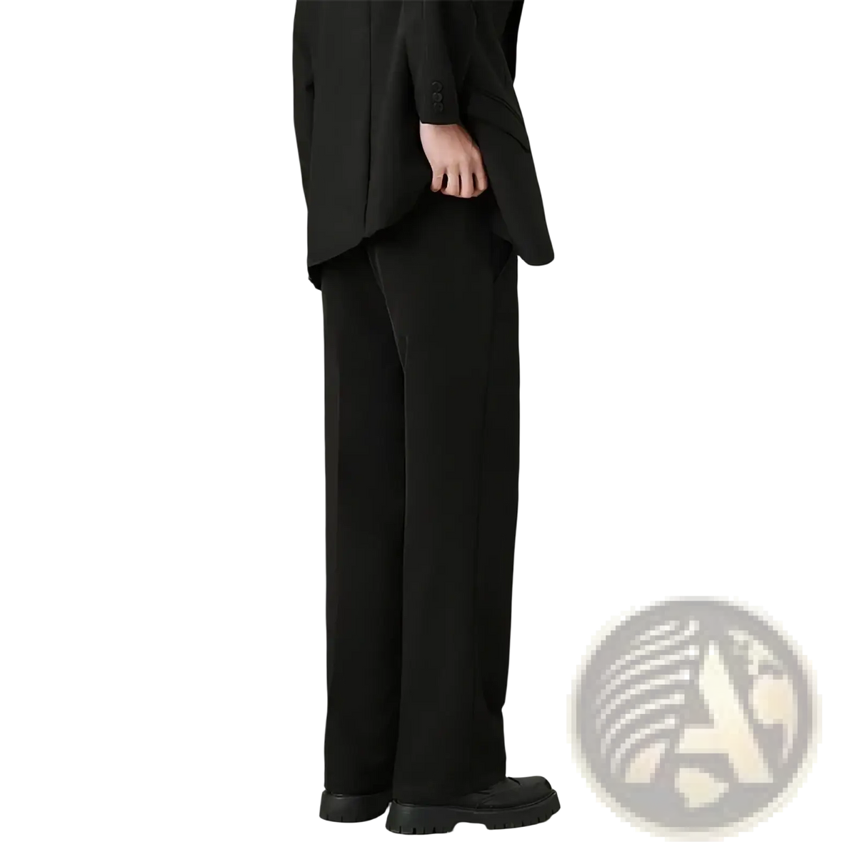 Men classic loose straight suit pants in black with wide-leg tailored fit made from sleek material