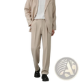 Men classic loose straight suit pants beige pleated trousers with relaxed fit paired with matching blazer and black loafers