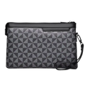 Men clutch bag in black and gray pu leather with geometric pattern zipper closure and adjustable strap pocket interior